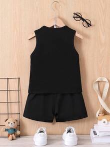 Summer Casual Simple Heart Print Sleeveless Tank Top For Young Boy - 黑色 - 查看 2