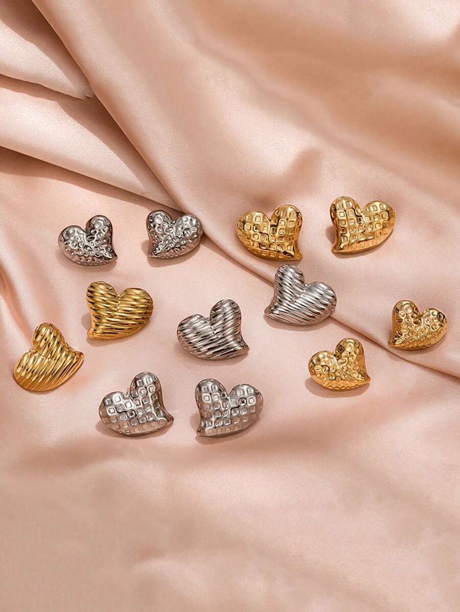 2 件不锈钢心形耳环，时尚潮流耳钉，女士，经典复古珠宝 - 彩色 - 查看 1