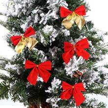 12pcs Red /Gold /Silver Christmas Bows Hanging Decorations Bowknot Christmas Tree Ornaments New Year Xmas Party Gift Decor Non-Woven Lightweight Ornaments Birthday
