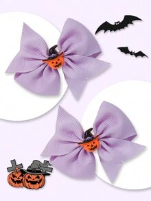 2 件 3 英寸万圣节发饰女孩发饰蝴蝶结时尚儿童女孩发饰带发夹适合万圣节节日派对学校 - A - 查看 3
