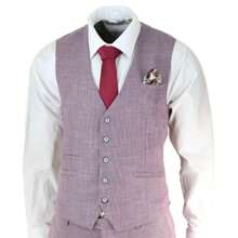 Mens 3 Piece Blush Pink Linen Summer Spring Classic Suit - Pink - View 5