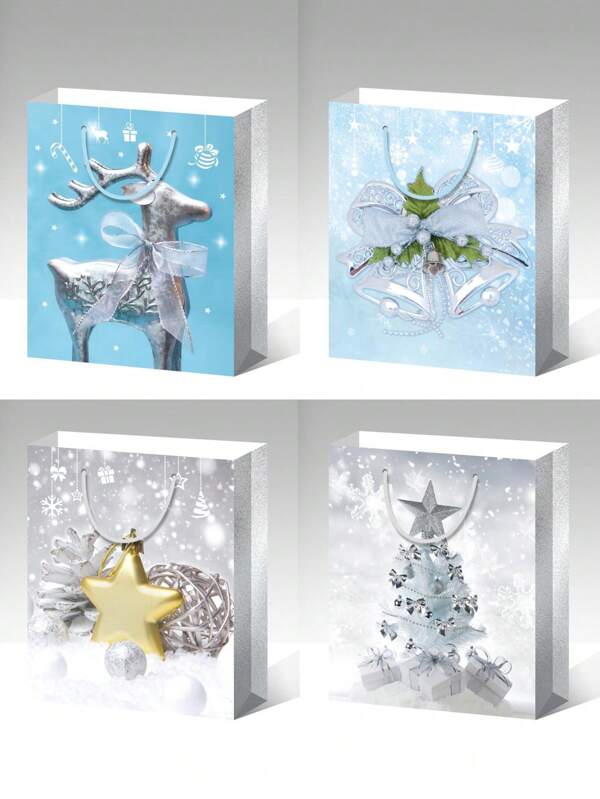 12 peças/saco, 3 peças de cada estilo de sacolas de Natal, 3 tamanhos, sacolas de presente com padrão de Natal, sacolas não tecidas para presente de Natal, reutilizáveis, grandes, médias e pequenas, sacolas de embalagem para compras de Natal, adequadas para suprimentos de presentes para festas de fim de ano de Natal