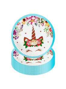 10/20/50 件彩色独角兽主题派对盘子、独角兽玫瑰花睫毛、童话世界甜点盘 7 英寸蛋糕/甜品盘、生日派对用品一次性餐具 - 彩色 - 查看 4