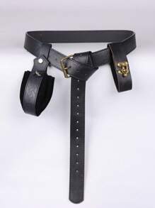 3PCS Renaissance Belt Waist Bag Retro Mug Holder Belt Accessory Halloween Cosplay (Cup Not Included) - Black - View 1