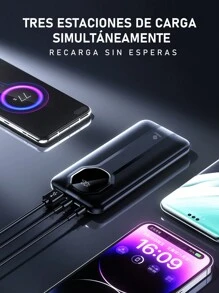 1pc Power Bank Portable Battery 10000mah Fast Charging Digital LED Display Portable Charger With LED Light - Black - View 5