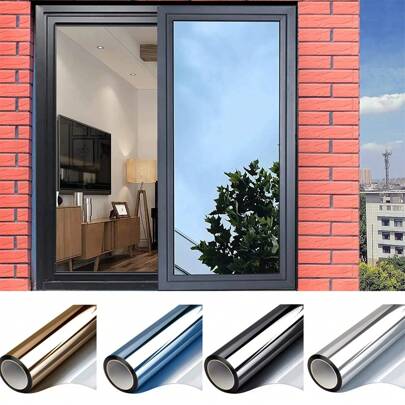 1 Roll Multi-Size One-Way Mirror Window Film, Privacy Heat Insulation Anti-UV Glass Sticker, Heat Reflective Window Film, Self-Adhesive Window Film, Suitable For Home And Office