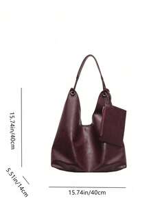 Bộ túi tote 2 món Vintage Mother kèm ví đựng tiền xu, sức chứa lớn, dây đeo vai có thể điều chỉnh, túi đeo chéo thông thường dành cho nữ - Màu Đỏ Sâu - Xem 7