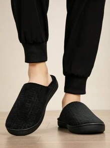 男士新款保暖拖鞋，厚底保暖，内衬保暖，男士室内地板穿，秋冬季 - 黑色 - 查看 4