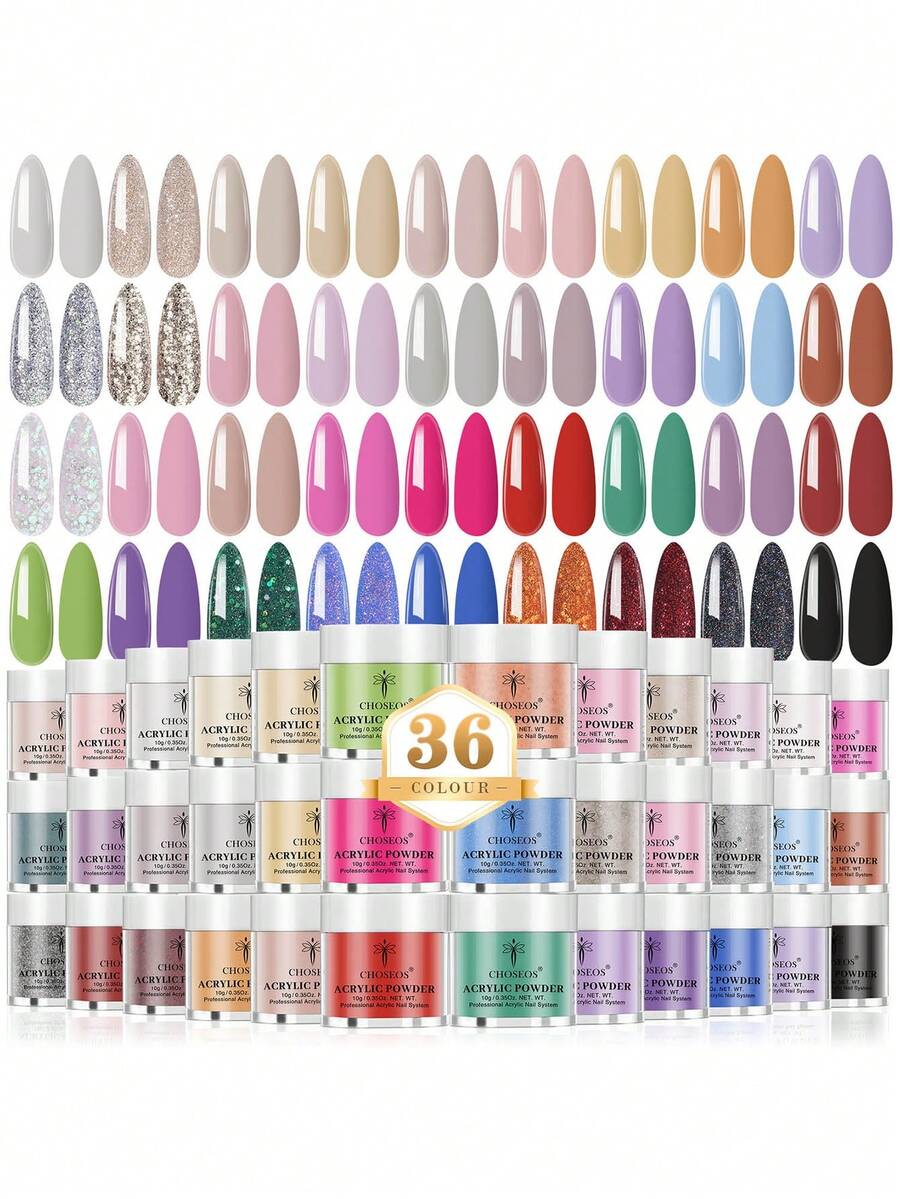 CHOSEOS 36 色水晶指甲粉高端礼盒，无需美甲灯，快干丙烯酸粉，适用于 3D 美甲延伸，是母亲节、万圣节、情人节、感恩节、妈妈、女朋友、女孩、伴侣的绝佳礼物 - 彩色 - 查看 1