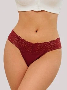 3pcs/Set Solid Color Lace Patchwork Panties, Sexy Women Underwear
