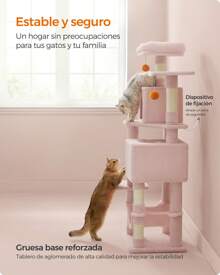 Feandrea Árbol para Gatos de 155 cm de Altura, 49 x 40 x 155 cm, Rascador para Gatos con 5 Postes, Felpa Multicapa, Rosa Jalea - Rosa - Ver 6