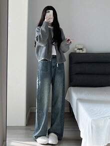 National Style Warm Outerwear Two-Way Zipper Women's Sweater Cardigan Knit Coat, Autumn/Winter,Back To School