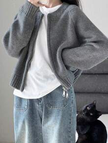 National Style Warm Outerwear Two-Way Zipper Women's Sweater Cardigan Knit Coat, Autumn/Winter,Back To School