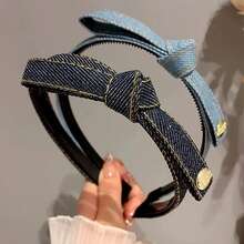 Bộ 2 Băng đô cài tóc nơ denim phong cách Hàn Quốc cổ điển có thiết kế răng, chống trượt khi rửa mặt, Phụ kiện tóc mới 2024 - Nhiều màu - Xem 2