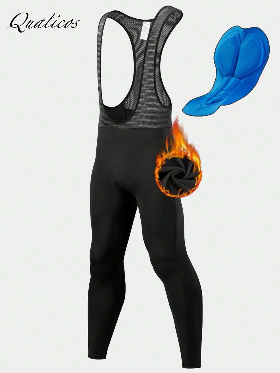 1pc Boyfriend Style Men's Cycling Thermal Bib Pants With 4D Soft Breathable Pad, High Stretch Thermal Lined, Outdoor Sports Cycling Bib Trousers - Black - View 1