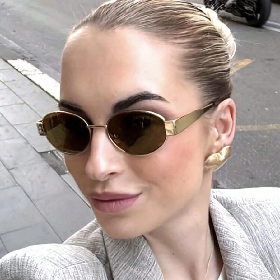 1 Pair Vintage Oval Gold Frame Fashion Eyeglasses, Stylish American