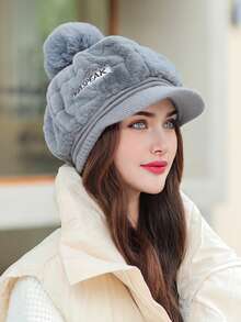 1 件女式纯色字母图案棒球帽，时尚百搭蓬松保暖护耳遮阳帽，带可爱绒球，适合秋冬季日常户外使用 - 彩色 - 查看 13