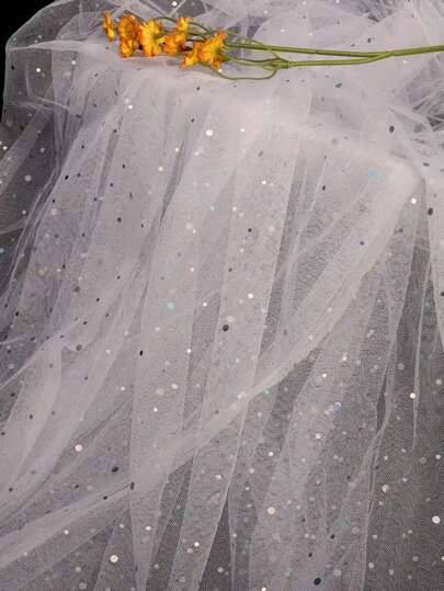 2/1 卷白色闪亮透明欧根纱面料，闪闪发光的圆点欧根纱薄纱丝带，适用于花束包装、婚礼桌椅装饰、婚礼拱门和天花板装饰、DIY 手工艺品、生日派对、婚礼装饰情人节