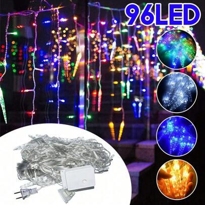 SMART TREE Christmas Icicle Lights, Crystal Ice String Lights, 11.5ft 96 LED Window Curtain Fairy Lights With 16 Drops Icicle Fairy Twinkle Lights For Xmas, Party, Holiday, Indoor Decor