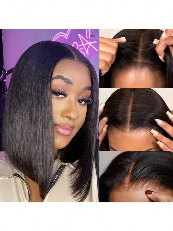 16 cali zniżki bezklejowa koronkowa przednia prosta bob 13*4 krótka peruka z ludzkich włosów wstępnie wyrwana przed ponad 200% gęstości naturalne peruki z koronką z przodu wstępnie wyrwane stopione peruki bezklejowa brązowa peruka 10-16 cali