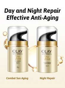 Olay 7合1紧致晚霜，紧致、抗衰老、夜间修护、夜间修复、淡化细纹、减少皱纹，50克（1.75盎司）一罐，冰淇淋质地，按压式泵头，无油配方，乳霜质地，易于吸收，多维度修护 - 晚霜 - 查看 9