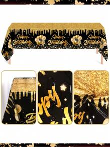 1pc 130*220cm Black Gold Balloon Style Birthday Party Disposable Rectangular Tablecloth, Table Runner Perfectly Decorated Birthday Coming-Of-Age Ceremony Party Room Table, Birthday Party Table Decoration Table Cover - Multicolor - View 6