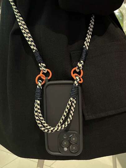 2pcs Short & Long Black And White Paracord Phone Lanyard, Durable Universal Outdoor Hiking Climbing Accessory For Men And Women Gifts For Mother, Family, Friends, Birthday, Holiday Phone Charm, Phone Chain