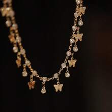 1 件时尚水钻蝴蝶吊饰脚链，适合女士日常佩戴 - 金黃色 - 查看 2