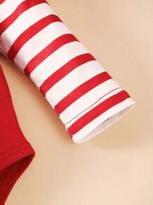 3 件套男婴圣诞老人印花长袖上衣和条纹裤和帽子 3 件套服装 - 紅色 - 查看 7