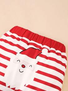 3 件套男婴圣诞老人印花长袖上衣和条纹裤和帽子 3 件套服装 - 紅色 - 查看 2