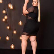 Plus Size Tulle Dress Set With Rhinestones / Rhinestone Dress + Shorts + Cropped Plus - 黑色 - 查看 2