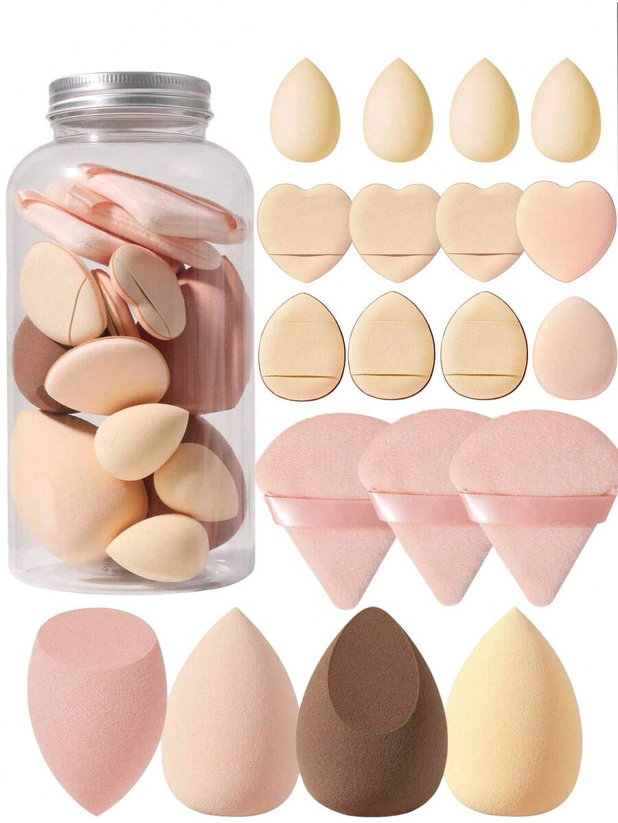 1/4/19 件化妆海绵和粉扑套装，包括：8 个化妆海绵、11 个化妆粉扑（柔软三角形），适用于粉底和粉末，专为轮廓、眼部和角落设计，化妆混合调色板 - 黃色 - 查看 1