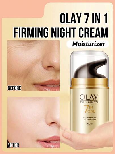 Olay 7 合 1 紧致晚霜，紧致、抗衰老、夜间修复、夜间修复、抚平细纹、减少皱纹，1 件 50 克 1.75 盎司，冰淇淋质地，泵式分配器，无油配方，乳霜质地，易于吸收，多维修复