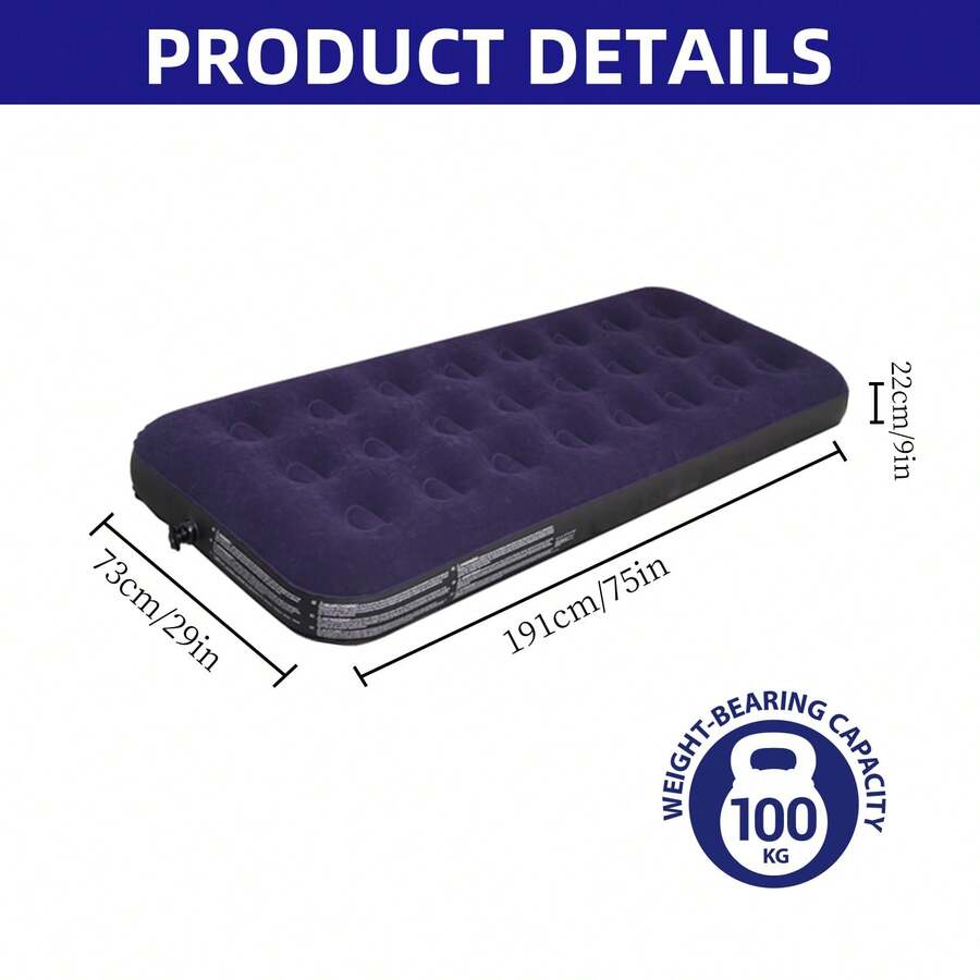 Flocked Airbed Without Inflation Pump, Blue, Foldable Blow Up Air