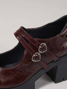 女士厚底厚底鞋，时尚大码增高小号皮革乐福鞋，洛丽塔玛丽珍鞋，黑色，红色，带有万圣节元素，亮面漆皮高跟鞋