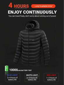 Chaqueta con calefacción para hombres (paquete de baterías no incluido), chaqueta casual con cremallera adecuada para actividades al aire libre de otoño/invierno como camping, caza, senderismo, chaqueta gruesa con cuello alto de forro polar con calefacción para hombres, negra, deportiva - Negro - Ver 3