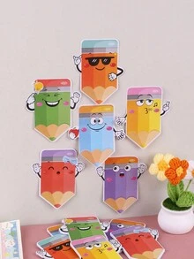 6 件/套铅笔记事本，可爱的自粘便签，有趣的便签，适合学生、教室、学校、办公室礼物、返校文具 - 彩色 - 查看 1