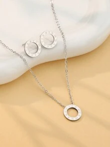 1set/3pcs 2025 New Roman Digital Ring Buckle Gold Color Stainless Steel Zirconia Necklace Earrings Wedding Jewelry Set