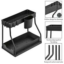 Hot Selling 1 Set Kitchen Sink Storage Rack With 2 Layers RL-Shaped Double Layer Pull Out Storage Rack For Bathroom Sink Or Kitchen Organizer Bathroom Cabinet Organizer Shelf - Multicolor - View 13