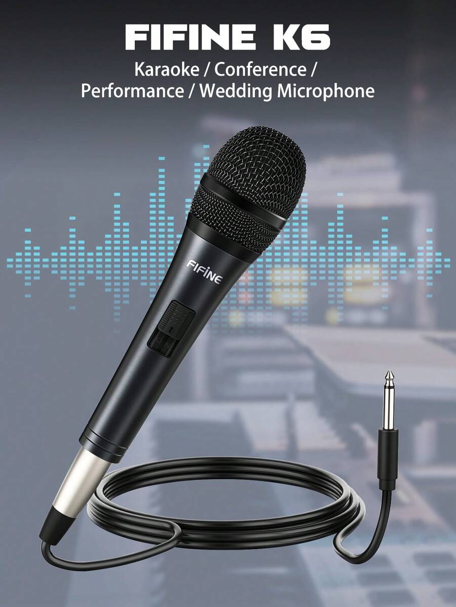 Micrófono de mano con cable, micrófono dinámico cardioide con interruptor de encendido/apagado y cable desmontable de 4,5 m, adecuado para karaoke, conferencias, actuaciones, bodas - FIFINE K6