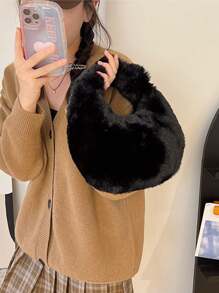 Y2K 女士毛绒手提包，秋冬毛绒流浪包，毛绒托特包钱包，卡哇伊可爱毛绒流浪包，女士休闲手提包和钱包，女士毛绒包柔软腋下包拉链开合轻便托特包女士秋冬手提包，完美搭配女士秋季服装，新款女士毛皮包