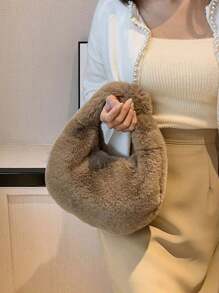 Y2K 女士毛绒手提包，秋冬毛绒流浪包，毛绒托特包钱包，卡哇伊可爱毛绒流浪包，女士休闲手提包和钱包，女士毛绒包柔软腋下包拉链开合轻便托特包女士秋冬手提包，完美搭配女士秋季服装，新款女士毛皮包