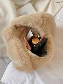 Y2K 女士毛绒手提包，秋冬毛绒流浪包，毛绒托特包钱包，卡哇伊可爱毛绒流浪包，女士休闲手提包和钱包，女士毛绒包柔软腋下包拉链开合轻便托特包女士秋冬手提包，完美搭配女士秋季服装，新款女士毛皮包