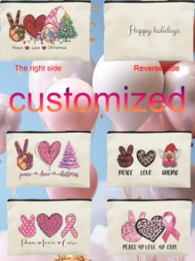 Túi cầm tay đựng mỹ phẩm Giáng sinh có khóa kéo, Túi đa chức năng, Túi đựng đồ du lịch cho nữ - Quà tặng Giáng sinh lý tưởng cho phụ nữ - Màu be - Xem 1