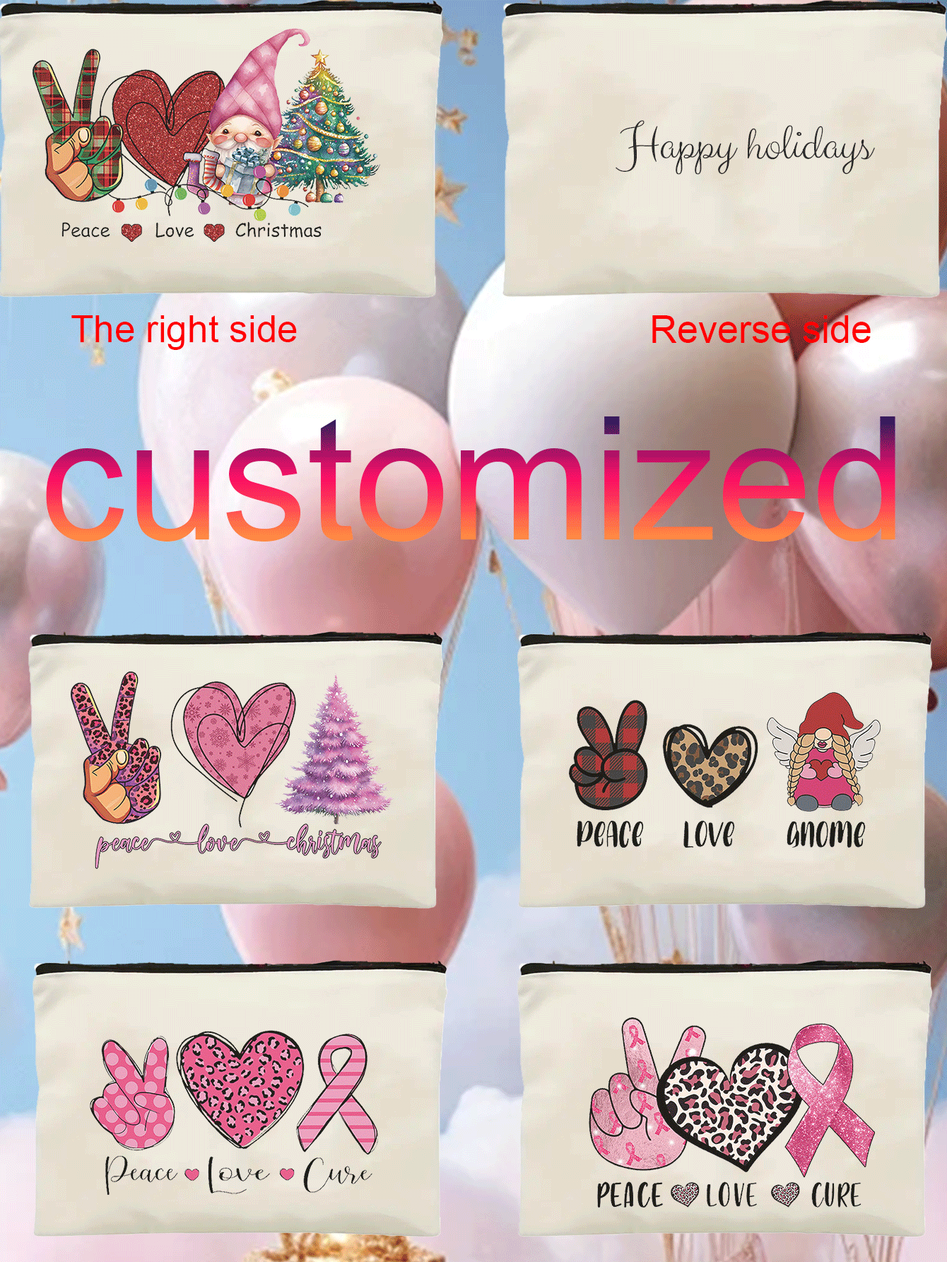 Túi cầm tay đựng mỹ phẩm Giáng sinh có khóa kéo, Túi đa chức năng, Túi đựng đồ du lịch cho nữ - Quà tặng Giáng sinh lý tưởng cho phụ nữ - Màu be - Xem 1