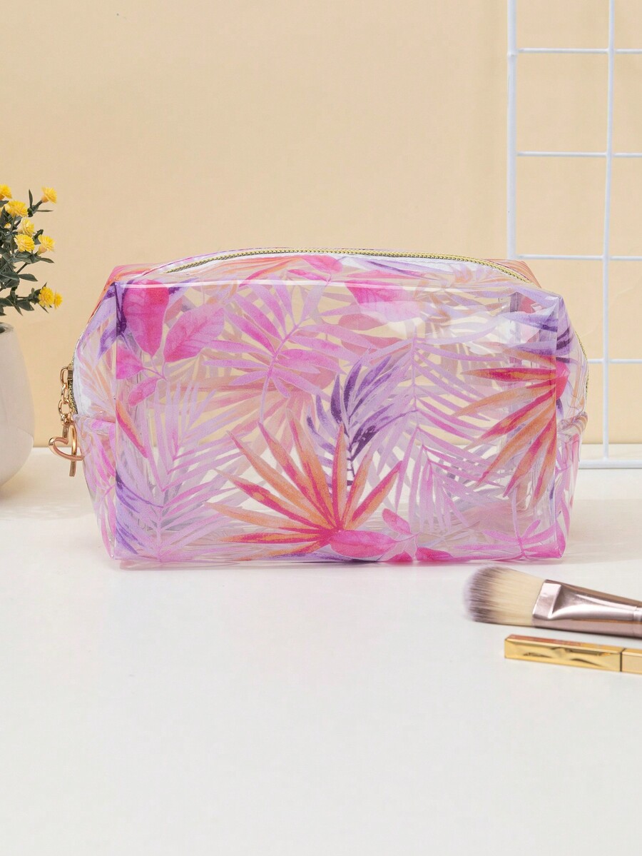 1pc Large Capacity Heart Zip Fruit Pattern Transparent Waterproof PU