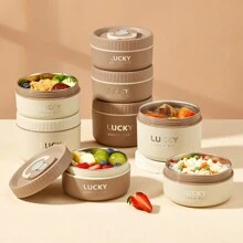 WORTHBUY 1个便携式304不锈钢保温午餐盒，可爱小熊图案，带提手，可放入冰箱和微波炉加热，密封防漏，可存放水果沙拉等食物，也可热水加热，适合学生和成人厨房、学校、办公室、户外露营、野餐、旅行、返校等场合使用。 - 彩色 - 查看 3