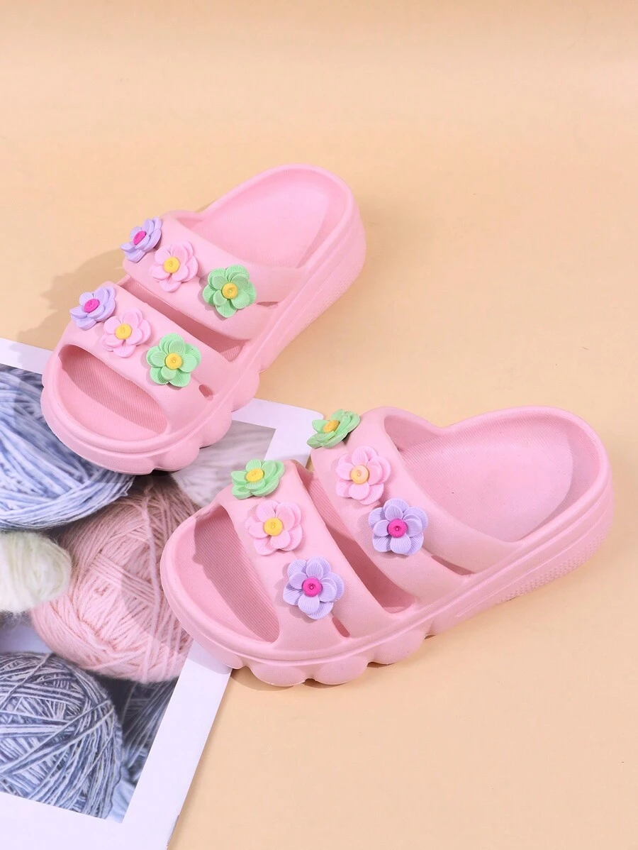 Kinder/Kleinkinder Anti-Rutsch Sandalen mit Blumenmuster, atmungsaktive Cut Out Outdoor-Hausschuhe für Jungen & Mädchen im Sommer - Pink - Übersicht 1