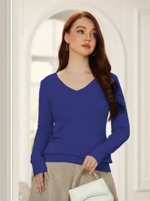 Suéter de malha minimalista casual feminino outono/inverno - Azul - Ver 5
