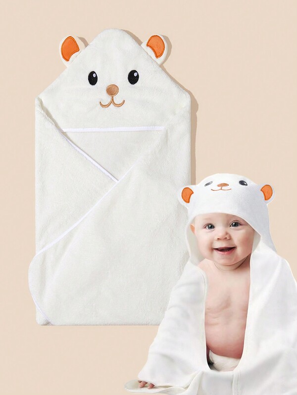 1pc Baby Hooded Bathrobe Bath Towel With Cartoon Animal Embroidered Design